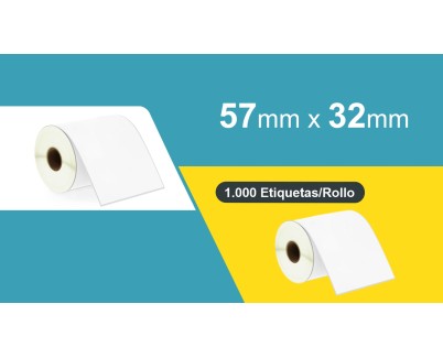 Compatible Zebra Z-Perform 1000T / Z-Select 2000D, 2000T Etiquetas Perforadas 57x32 mm - 1000 Unidades 800262-125, 3006318, 880409-031DU