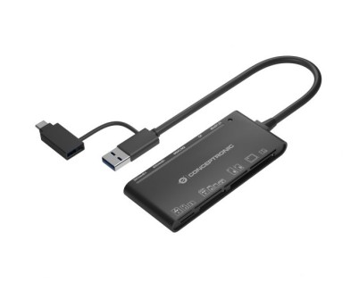 Conceptronic 7 en 1 Lector de tarjetas USB 3.0 con Adaptador USB-C con 2x SD/SDHC/SDXC, 1x  Micro SD/T-Flash, 1x MS, 1x M2, 1x CF, 1x xD