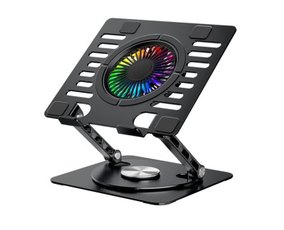 CoolBoox CoolAir RGB Soporte Elevador para Portatil de hasta 17\" - Ajustable en Altura - Rotacion de Base 360 - Ventilador RGB - Color Negro