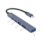 CoolBox 5 en 1 Hub miniDOCK5 USB-C - 1x USB-C PD2.0, 1x USB-C, 1x USB-A 3.2 Gen1, 2x USB-A 2.0 - Color Gris