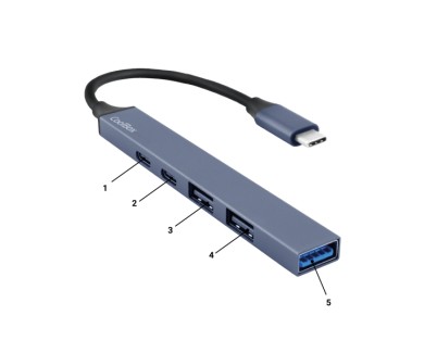 CoolBox 5 en 1 Hub miniDOCK5 USB-C - 1x USB-C PD2.0, 1x USB-C, 1x USB-A 3.2 Gen1, 2x USB-A 2.0 - Color Gris