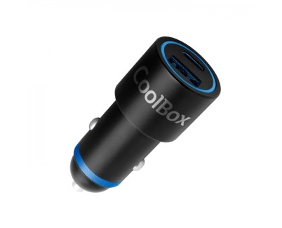 Coolbox Cargador de Coche - 48W - QC3.0 y PD1.2 - USB-A y USB-C - Color Negro