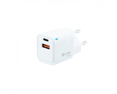 Coolbox Cargador de Pared 20W QC3.0 + PD - USB-A + USB-C - Carga Rapida - Tecnología GaN - Color Blanco