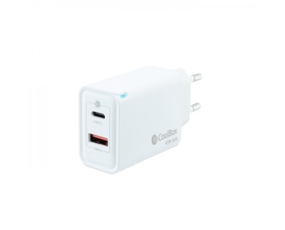 Coolbox Cargador de Pared 45W QC3.0 + PD - USB-A + USB-C - Carga Rapida - Tecnología GaN - Color Blanco