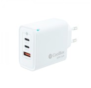 Coolbox Cargador de Pared 65W QC3.0 + PD - USB-A + 2xUSB-C - Carga Rapida - Tecnología GaN - Color Blanco