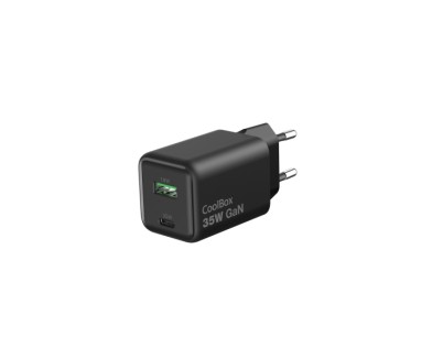 CoolBox Cargador GAN 35W - 1xUSB-C - 1xUSB-A - Carga Rapida 3.0 - Power Delivery - Color Negro