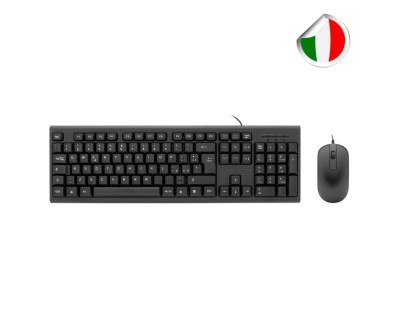 Coolbox COO-KTR-02UIT Pack USB Teclado 105 Teclas - QWERTY Italiano + Raton 3 Botones - Uso Ambidiestro - Color Negro