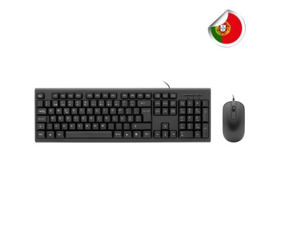 Coolbox COO-KTR-02UPT Pack USB Teclado 105 Teclas - QWERTY Portugues + Raton 3 Botones - Uso Ambidiestro - Color Negro