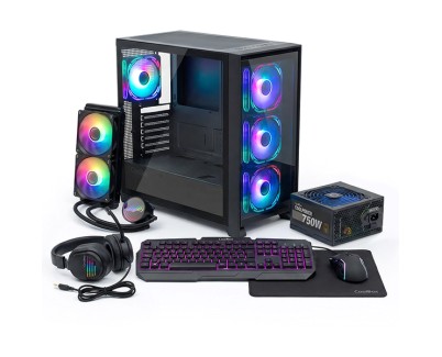 Coolbox COO-PACK-GMNG Pack Gaming Caja GE2000 + Refrigeraci&oacute;n Liquida Infinite Liquid240 ARGB + Fuente CoolPower 750W + Kit Gaming XWing-2ares Jack 3.5mm + Alfombrilla - Iluminacion LED en 3 colores - Color Negro