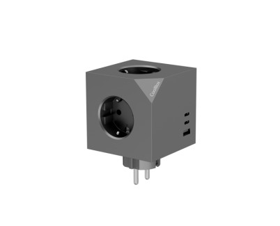 Coolbox Cubik Cubo Multienchufes con 3 Tomas + 2x USB-C 20W max. - 1x USB-A 15W max.  - Color Gris