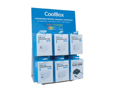 Coolbox Expositor con 18 Cargadores GaN - Quick Charge 3.0 - Power Delivery