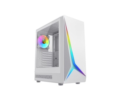 Coolbox GA450 StarLight Caja Torre ATX, Micro ATX, Mini-ITX - Lateral Cristal Templado - Tamaño HDD 2.5\", 3.5\" - USB-A 3.0, USB-C y Audio - Ventilador Trasero ARGB 120mm - Soporta Refrigeracion Liquida - Color Blanco