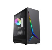 Coolbox GA450 StarLight Caja Torre ATX, Micro ATX, Mini-ITX - Lateral Cristal Templado - Tamaño HDD 2.5\", 3.5\" - USB-A 3.0, USB-C y Audio - Ventilador Trasero ARGB 120mm - Soporta Refrigeracion Liquida - Color Negro