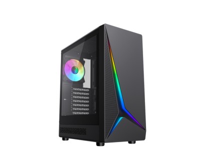 Coolbox GA450 StarLight Caja Torre ATX, Micro ATX, Mini-ITX - Lateral Cristal Templado - Tamaño HDD 2.5\", 3.5\" - USB-A 3.0, USB-C y Audio - Ventilador Trasero ARGB 120mm - Soporta Refrigeracion Liquida - Color Negro