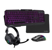 Coolbox Gaming XWing2 Pack Gaming Teclado USB + Raton USB 7200dpi + Auriculares Jack 3.5mm + Alfombrilla - Iluminacion LED en 3 colores - Color Negro