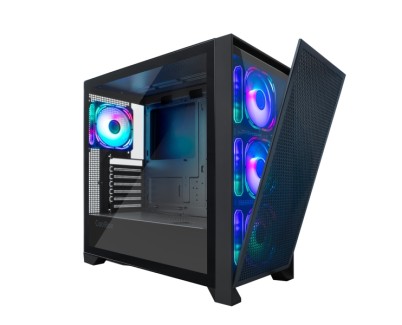 Coolbox GE2000 DualView Caja Torre ATX, Micro ATX, Mini-ITX - Frontal Doble Intercambiable - Lateral Cristal Templado - Tamaño HDD 2.5\", 3.5\" - USB-A 3.0, USB-C y Audio - 4 Ventiladores ARGB 120mm - Soporta Refrigeracion Liquida - Color Negro