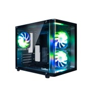Coolbox GM100 Vision Caja Mini Torre Micro ATX, Mini-ITX - Frontal y Lateral Cristal Templado - Tamaño HDD 2.5\" - USB-A 3.0 y Audio - 3 Ventiladores ARGB 120mm - Soporta Refrigeracion Liquida