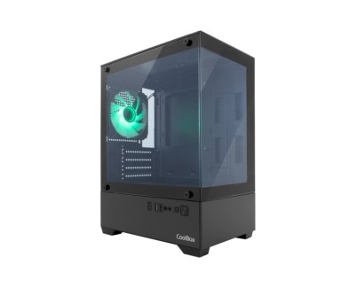 Coolbox GM200 Vision Lite Caja Mini Torre Micro ATX, Mini-ITX - Frontal y Lateral Cristal Templado - Tama&ntilde;o HDD 3.5\" y 2.5\" - USB-A 3.2, USB-C 3.2, USB-A 2.0 y Audio - Ventilador Trasero ARGB - Soporta Refrigeracion Liquida - Color Negro