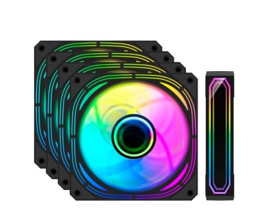 Coolbox Infinity Pro Kit 4 Ventiladores ARGB - Efecto Tunel de Infinito - Silencioso - Rodamiento Hidraulico - Gran Flujo de Aire - Color Negro