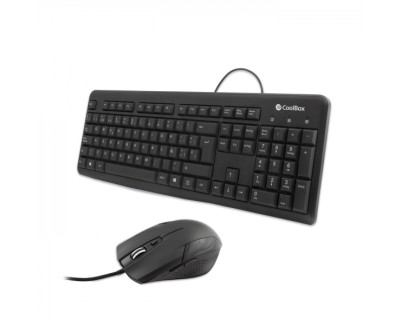 Coolbox KTR-01U Pack USB Teclado 105 Teclas + Raton 4 Botones - Uso Ambidiestro - Cable de 1.50m - Color Negro