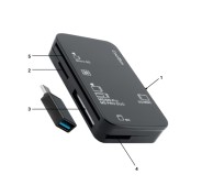 Coolbox Lector de Tarjetas USB-A - Compatible con SD, SDHC, SDXC, MMC, RSMMC, Micro SD, Micro SDHC, Micro SDXC, MS, MS Pro, MS Duo, MS Pro Duo, M2 Smart Card - Color Negro + Adaptador USB-C