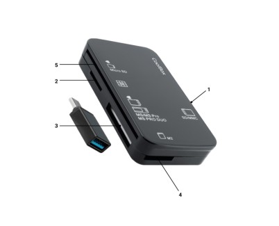 Coolbox Lector de Tarjetas USB-A - Compatible con SD, SDHC, SDXC, MMC, RSMMC, Micro SD, Micro SDHC, Micro SDXC, MS, MS Pro, MS Duo, MS Pro Duo, M2 Smart Card - Color Negro + Adaptador USB-C