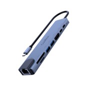 CoolBox MiniDock C81 USB-C - 1x HDMI 4K, 2x USB 3.2 Gen1, 1x USB-C PD, 1x  USB-C, 1x SD, 1xMicroSD/TF, 1x RJ45 10/100/1000 - Compatible con PC, MAC y Consolas - Aluminio - Color Gris