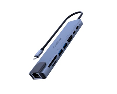 CoolBox MiniDock C81 USB-C - 1x HDMI 4K, 2x USB 3.2 Gen1, 1x USB-C PD, 1x  USB-C, 1x SD, 1xMicroSD/TF, 1x RJ45 10/100/1000 - Compatible con PC, MAC y Consolas - Aluminio - Color Gris