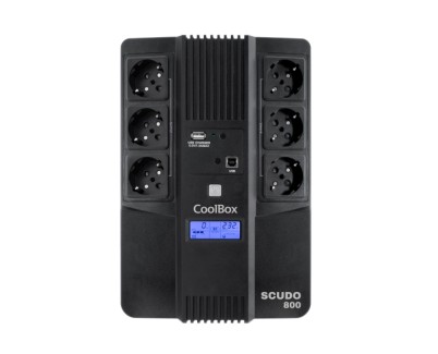 Coolbox Scudo3 SAI 800VA 480W - 6x Schukos - USB - 2x RJ45 - Proteccion Completa Frente a Picos de Tension y Cortes de Suministro - Pantalla LCD