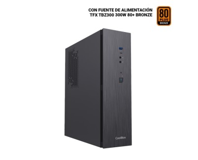 Coolbox T370-BZ Slim Caja Torre MicroATX - Tamaño Disco Soportado 2.5\" - USB-A 3.2 Gen1, USB-C 3.2 Gen1 y Audio HD - Fuente de Alimentacion 300W - Color Negro