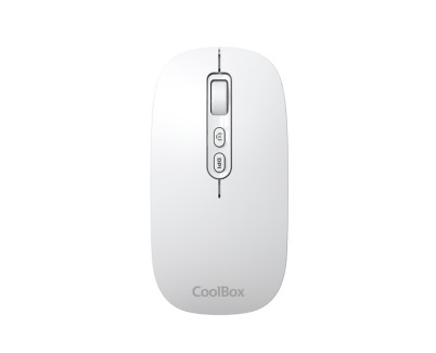 Coolbox W02 Raton Inalambrico - Bluetooth y RF 2.4GHz - Super Ligero - Boton Acceso Copilot - Recargable Por USB-C - DPI Ajustable - Sensor Optico - Color Blanco
