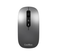 Coolbox W02 Raton Inalambrico - Bluetooth y RF 2.4GHz - Super Ligero - Boton Acceso Copilot - Recargable Por USB-C - DPI Ajustable - Sensor Optico - Color Gris
