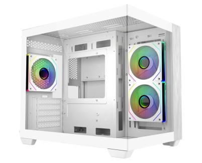 Cooler Master Elite 481 Wood Caja Minitorre - 3 Ventiladores 120mm RGB - Vista Panoramica - Soporte MicroATX/Mini-ITX - Doble Camara - Audio - 2xUSB-A - 1xUSB-C - 420x285x370mm - Color Blanco