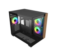 Cooler Master Elite 481 Wood Caja Minitorre - 3 Ventiladores 120mm RGB - Vista Panoramica - Soporte MicroATX/Mini-ITX - Doble Camara - Audio - 2xUSB-A - 1xUSB-C - 420x285x370mm - Color Negro