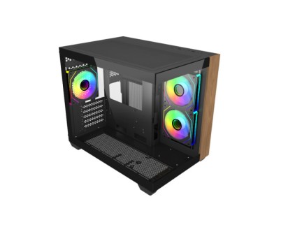 Cooler Master Elite 481 Wood Caja Minitorre - 3 Ventiladores 120mm RGB - Vista Panoramica - Soporte MicroATX/Mini-ITX - Doble Camara - Audio - 2xUSB-A - 1xUSB-C - 420x285x370mm - Color Negro