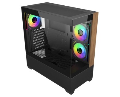 Cooler Master Elite 690 Wood Caja Semitorre ATX/MicroATX/Mini-ITX - 3 Ventiladores 120mm RGB - Vista Panoramica - Doble Camara - 2xUSB-A - 1xUSB-C - 434x218x454mm - Color Negro
