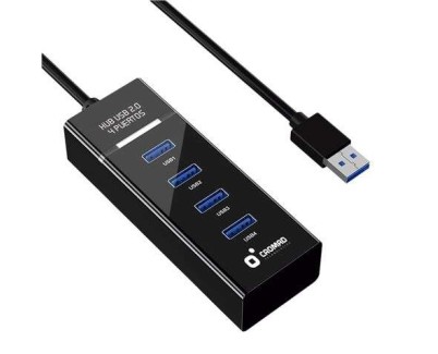 Cromad Cable USB 2.0 - Longitud 30cm - Indicador LED - Velocidad de Transferencia 480 Mbps - 4 Puertos - Sin Instalacion - Compatible con Todos los Sistemas Operativos - Color Negro