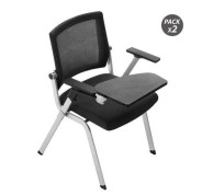 Cromad Pack de 2 Sillas Confidente con Pala Abatible - Acolchado Extra Grueso - Tableta Resistente - Brazos Moviles - Asiento Plegable - Color Negro