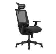 Cromad Senior SE1100 Silla de Oficina - Altura y Profundidad de Asiento Ajustable - Reposacabezas, Reposabrazos 3D y Soporte Lumbar Ajustables - Ruedas de Nailon 360º - Color Negro