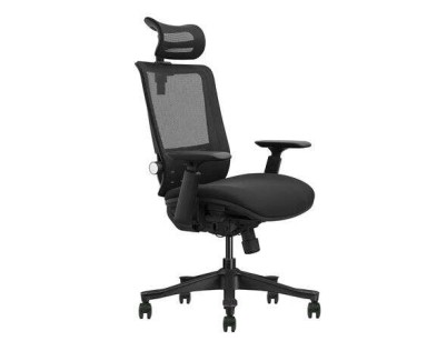 Cromad Senior SE1100 Silla de Oficina - Altura y Profundidad de Asiento Ajustable - Reposacabezas, Reposabrazos 3D y Soporte Lumbar Ajustables - Ruedas de Nailon 360º - Color Negro
