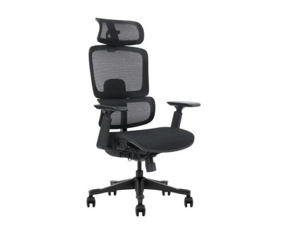 Cromad Senior SE1400 Silla de Oficina - Altura Ajustable con Elevador de Gas de Grado 4 - Reposacabezas y Respaldo Regulables - Soporte Lumbar - Ruedas de Nailon 360º - Color Negro
