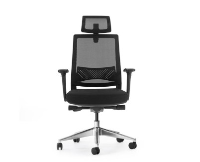Cromad Senior SE1600 Silla de Oficina - Altura Ajustable con Elevador de Gas de Grado 4 - Soporte Lumbar y Reposacabezas Ajustables - Respaldo de Malla - Ruedas de Nailon 360º - Color Negro