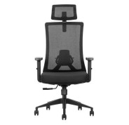 Cromad Senior SE7000 Silla de Oficina - Reposacabezas, Asiento, Soporte Lumbar y Reposabrazos Ajustables - Bloqueo de la Parte Trasera - Reposacabezas y Respaldo de Malla - Color Negro