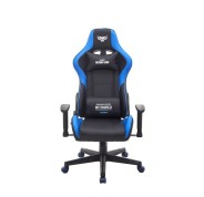 Cromad Serie Demon Lord Silla Gaming - Estructura Robusta - Piel Sintetica de Alta Calidad - Altura Regulable con Piston de Gas Clase 2 - Respaldo Reclinable - Cojin Lumbar y Cervical - Reposabrazos Regulables - Color Negro/Azul
