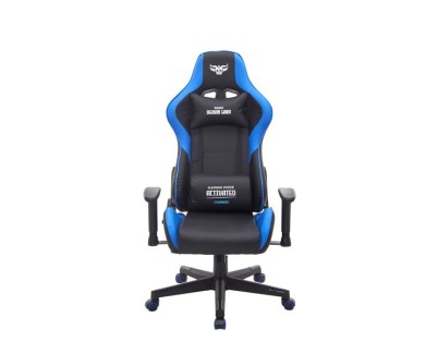 Cromad Serie Demon Lord Silla Gaming - Estructura Robusta - Piel Sintetica de Alta Calidad - Altura Regulable con Piston de Gas Clase 2 - Respaldo Reclinable - Cojin Lumbar y Cervical - Reposabrazos Regulables - Color Negro/Azul