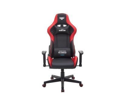 Cromad Serie Demon Lord Silla Gaming - Estructura Robusta - Piel Sintetica de Alta Calidad - Altura Regulable con Piston de Gas Clase 2 - Respaldo Reclinable - Cojin Lumbar y Cervical - Reposabrazos Regulables - Color Negro/Rojo