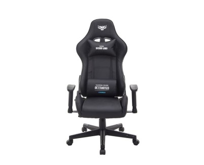 Cromad Serie Demon Lord Silla Gaming - Estructura Robusta - Piel Sintetica de Alta Calidad - Altura Regulable con Piston de Gas Clase 2 - Respaldo Reclinable - Cojin Lumbar y Cervical - Reposabrazos Regulables - Color Negro