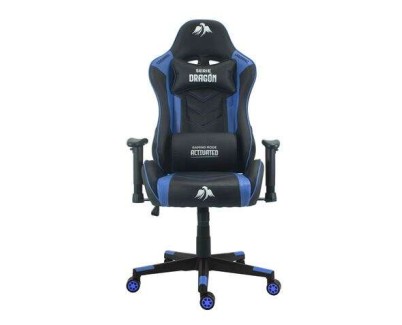 Cromad Serie Dragon Silla Gaming Premium - Altura Regulable con Piston de Gas Clase 2 - Reclinable hasta 180º - Cojines Lumbar y Cervical - Ruedas de Nailon de 60mm - Color Azul/Negro