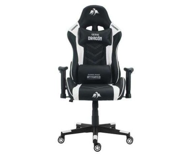 Cromad Serie Dragon Silla Gaming Premium - Altura Regulable con Piston de Gas Clase 2 - Reclinable hasta 180º - Cojines Lumbar y Cervical - Ruedas de Nailon de 60mm - Color Blanco/Negro