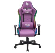 Cromad Serie Fenrir Silla Gaming RGB - Estructura Robusta - Piel Sintetica de Alta Calidad - Altura Regulable con Piston de Gas Clase 2 - Respaldo Reclinable - Cojin Lumbar y Cervical - Reposabrazos Regulables - Color Violeta